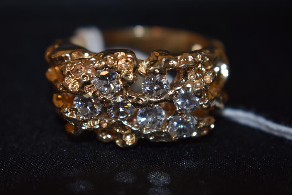 Gorgeous Men's 14K Gold & Diamond Nugget Ring