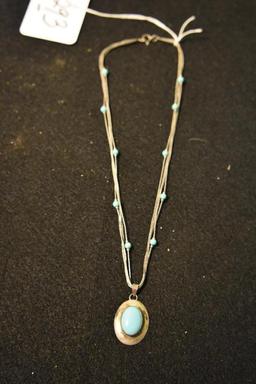 Silver Strand Necklace with Turquoise round beads