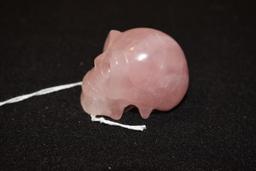 Hand Carved Gemstone Skull of Rose Quartz, Highly Polished and detailed