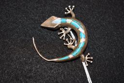Sterling Gecko Pin/Pendant inlaid with Turquoise and Opal