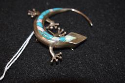 Sterling Gecko Pin/Pendant inlaid with Turquoise and Opal