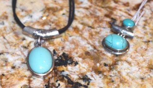 Sterling and Turquoise Pendants; Stamped 925 and one marked & Sgn. EJ; Beaded Bracelet (3 pcs )