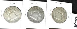 Ben Franklin Half Dollars 1951-D; 1961-D and 1962-D Denver Mints