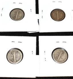 Lot of 4 Mercury Dimes, Various Dates and Conditions