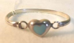 Sterling Bracelet with Turquoise Heart, Marked Mexico 925