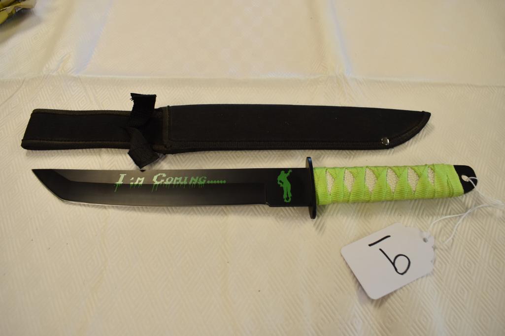 Zombie Short Samurai Style Knife with sheath "I'm Coming"