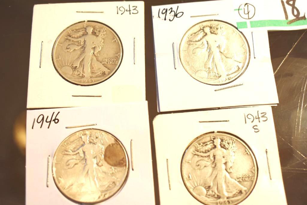 US Walking Liberty Half Dollars 1936-1943, Each year in P, D and S Mints, Various Conditions