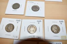 Grouping of US Coins Includes 1943 P-D-S Silver Dimes, Buffalo Nickels, 1907 Indian Head Cent,