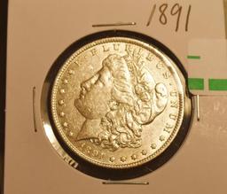 1891 US Morgan Silver Dollar, Good Detail on Tail and Wing Lines