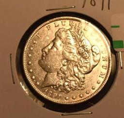 1891 US Morgan Silver Dollar, Good Detail on Tail and Wing Lines