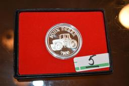 John Deere 1 oz .999 Fine Silver, Unc. round; Tractor on front and Deere on reverse