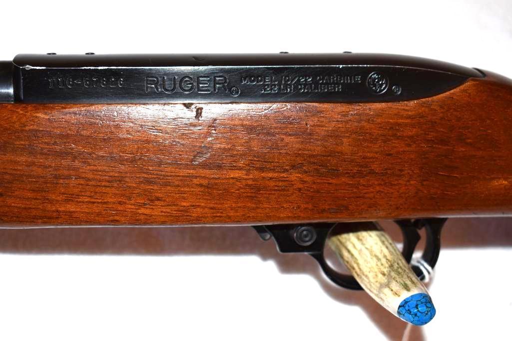 Ruger 10-22 Rifle, One piece hardwood checkered stock, Front blade sight, good bore, 18 inch barrel