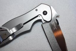 Emerson Knife Design: Kershaw 6034 KAI, finger rest in handle, Thumb rest top of blade, Pkt clip 8"