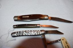 Group of 4 Vintage Folding Knives: Old Timer, super Razor by Imperial; Adv Comp.of Bemidji Creamery,