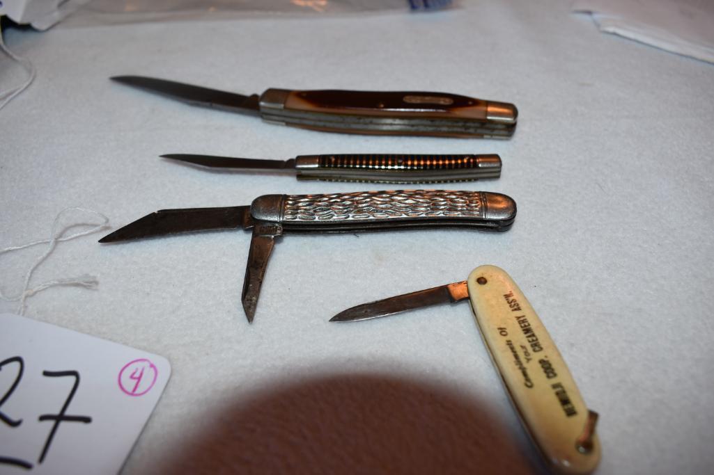 Group of 4 Vintage Folding Knives: Old Timer, super Razor by Imperial; Adv Comp.of Bemidji Creamery,