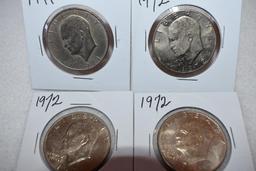 Mixed Date Lot Eisenhower Dollars 1971; 1972 (3); 1974 (2) and 1976 (2)