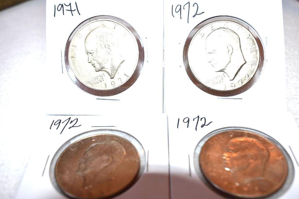 Mixed Date Lot Eisenhower Dollars 1971; 1972 (3); 1974 (2) and 1976 (2)
