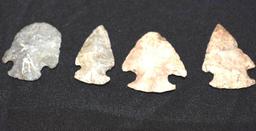 4 Ancient Carved Arrowheads/Points Apx 2 in each Very Nice