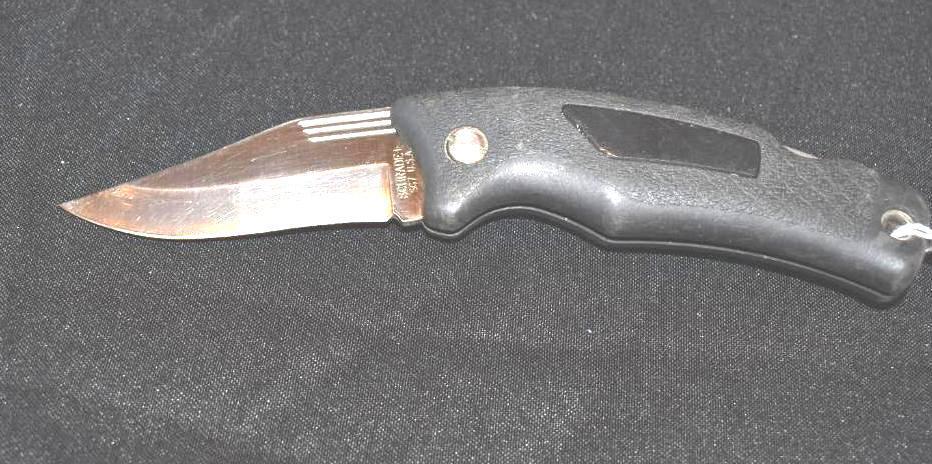 Schrade Folding Camp Knife, rubber handle, Lanyard hole Tang : Schrade USA