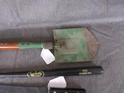 Machete, trench shovel, and mini bat.