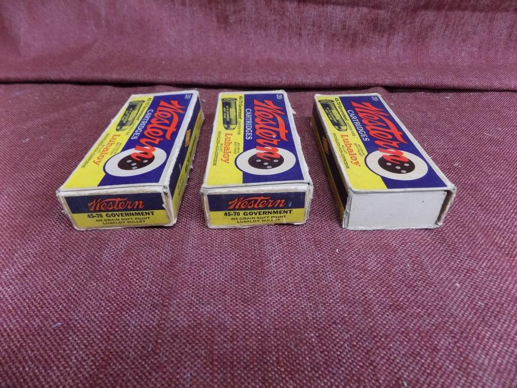 3 vintage boxes of western 40-70. 49rds total.