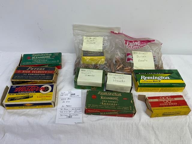 Ammo and bullet lot - 38-55 14 reloads, 222 rem 20 rounds of