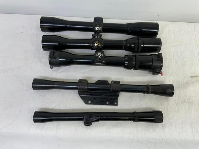 3 Bushnell scopes and 2 others, all previously mounted,