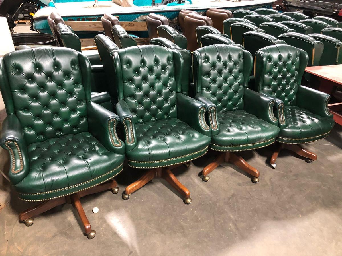 (4) Green Executive Rolling Office Chairs