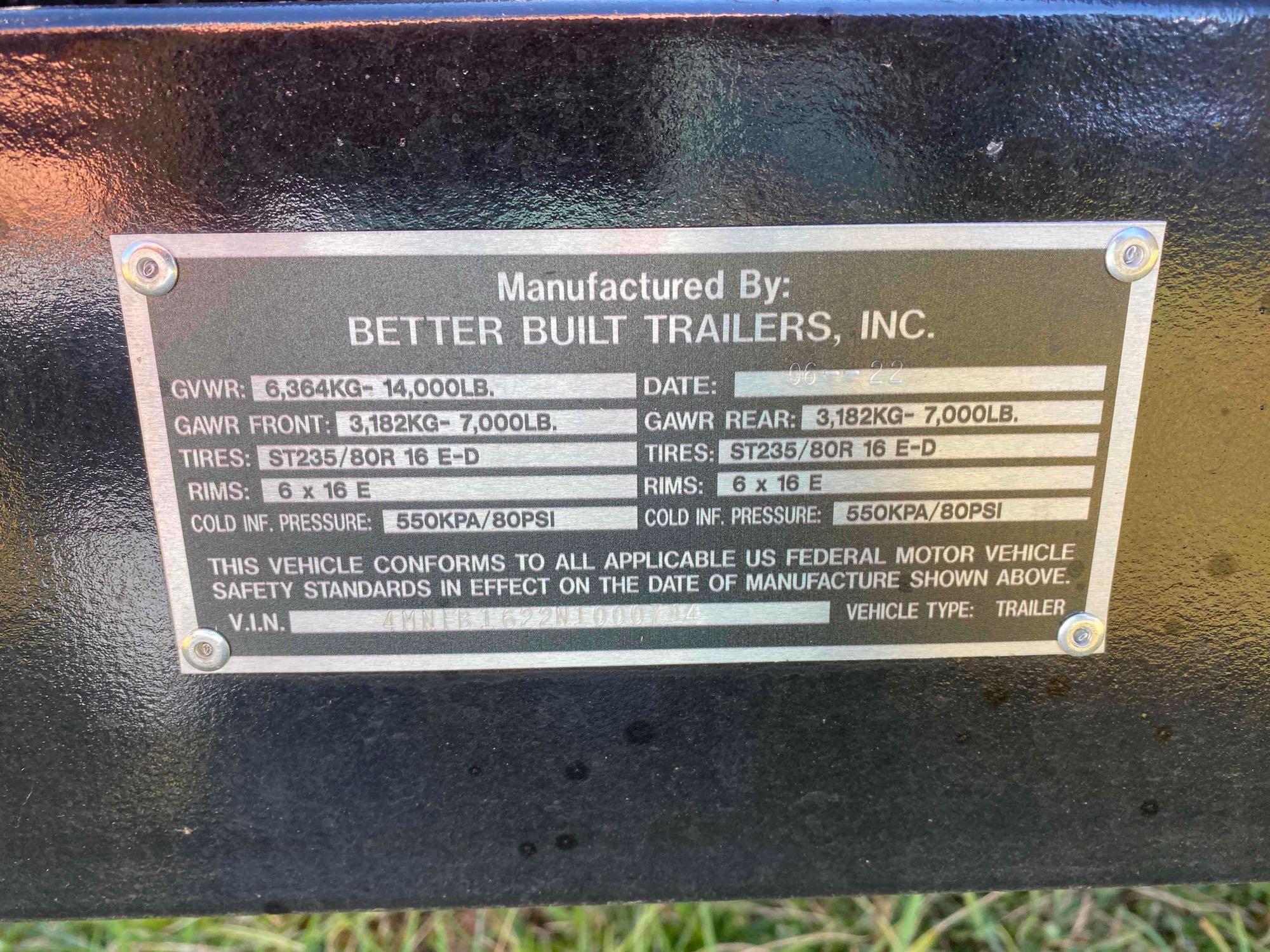 2022 Better Built 6x16 Double Axle 7 Ton Trailer