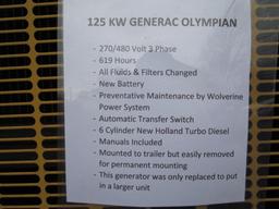 182-4   125kw Generac Olympian Generator on Trailer