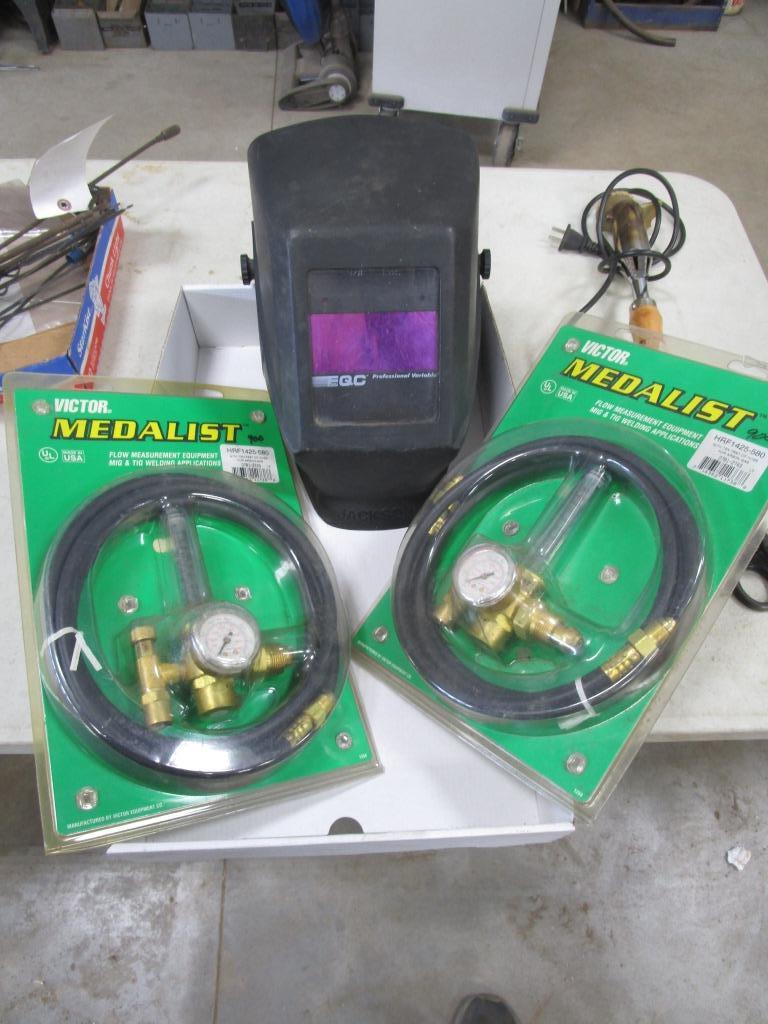 247-3 Lot with Welding Helmet and 2 Mig Welder Gas Valves