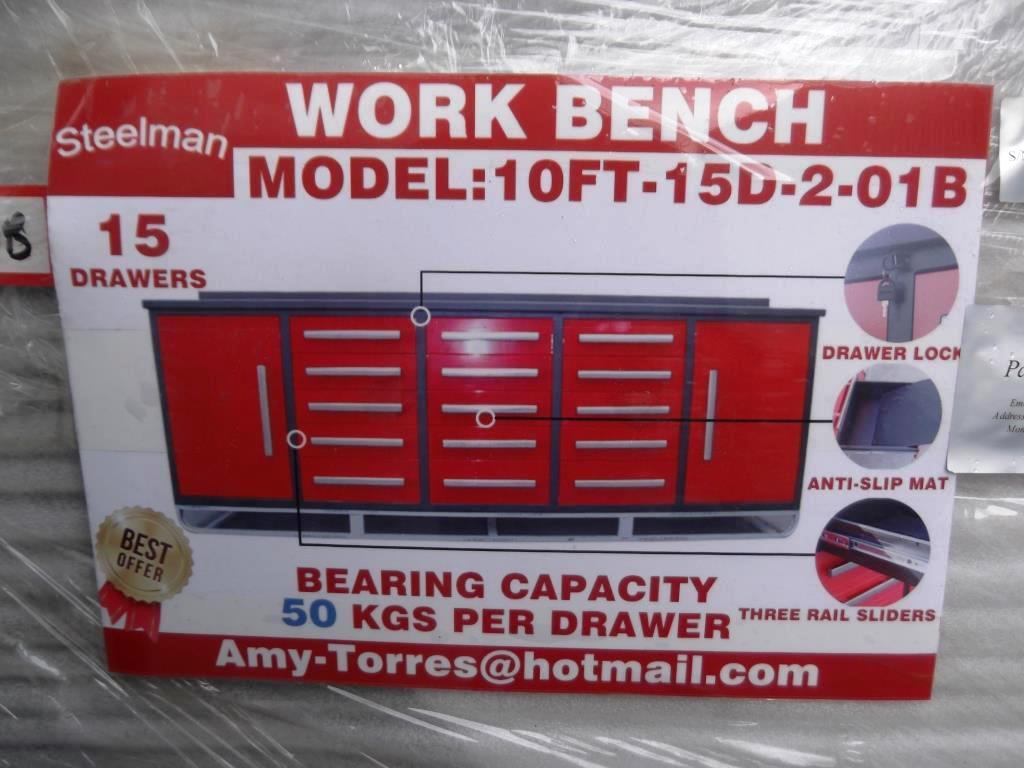 118-52 NEW Red 10' 15 Drawer Work Bench