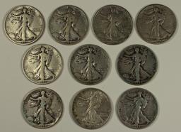 (10) WALKING LIBERTY HALF DOLLARS