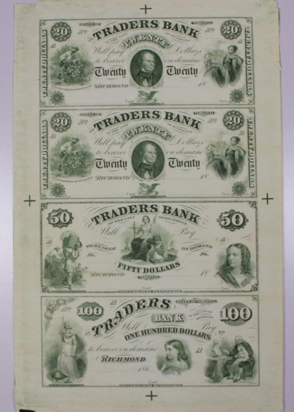 UNCUT SHEET NOTES VIRGINIA CIVIL WAR TRADERS