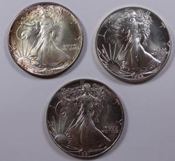 THREE PIECES  AMERICAN SILVER EAGLES