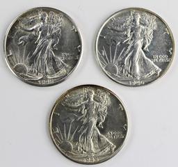 3-WALKING LIBERTY HALF DOLLARS