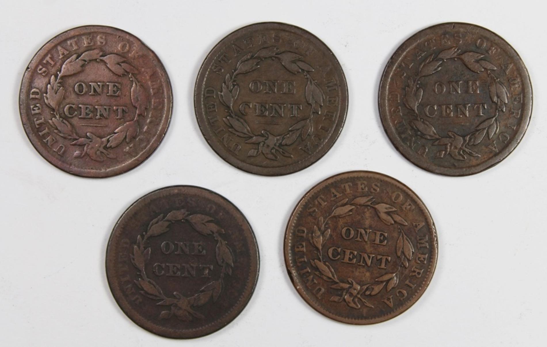 SET OF 5 PCS 1839 LARGE CENTS: