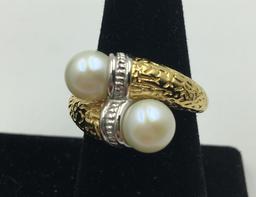 18K Y GOLD RING WITH CULTURED PEARLS