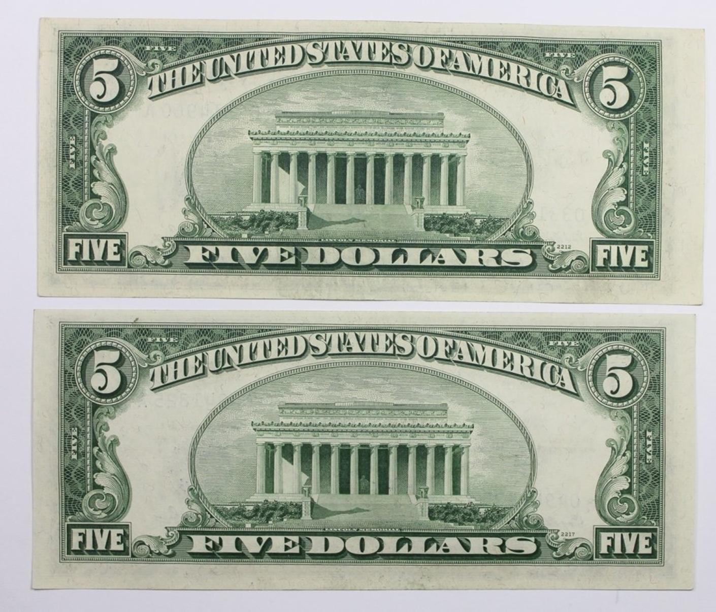 TWO 1953 $5.00 SILVER CERTIFICATES