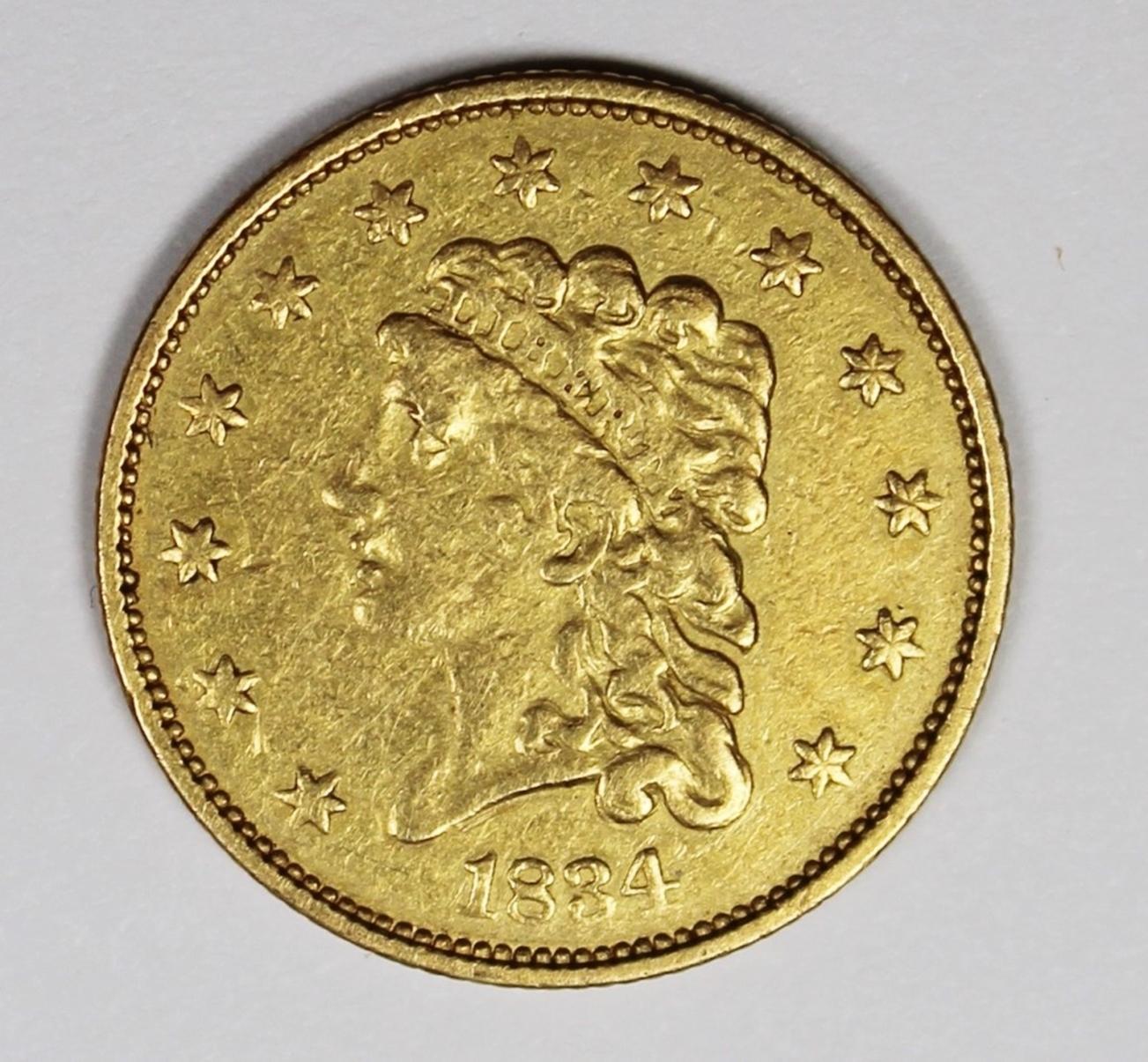 1834 $2.50 GOLD CLASSIC HEAD CH XF/AU