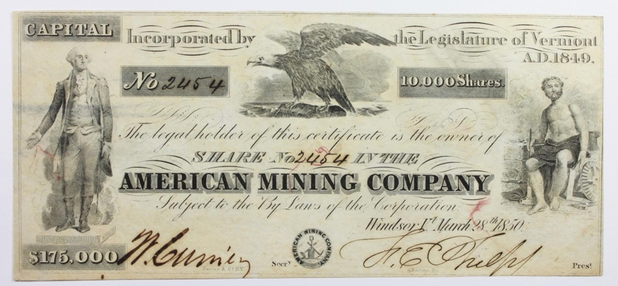 VERY RARE 1850 AMERICAN MINING CO.