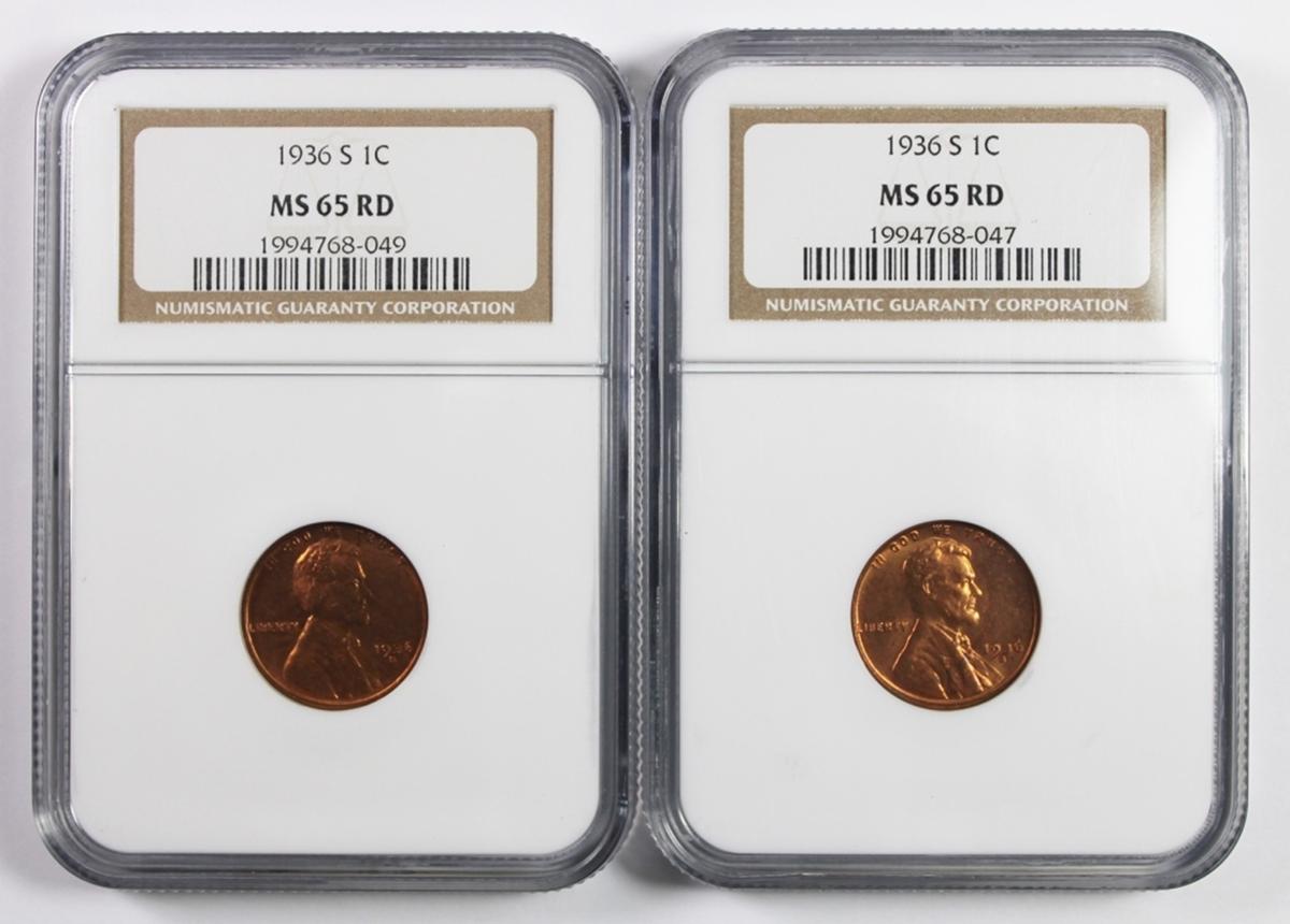 TWO 1936-S LINCOLN CENTS