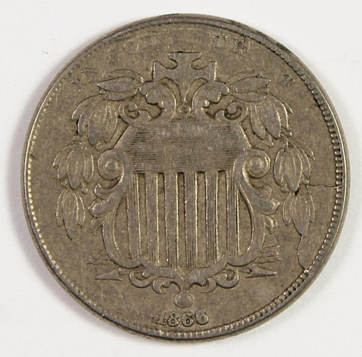 1866 RAYS SHIELD NICKEL