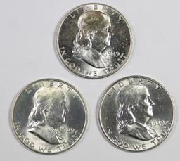 (3) 1949-P FRANKLIN HALF DOLLARS