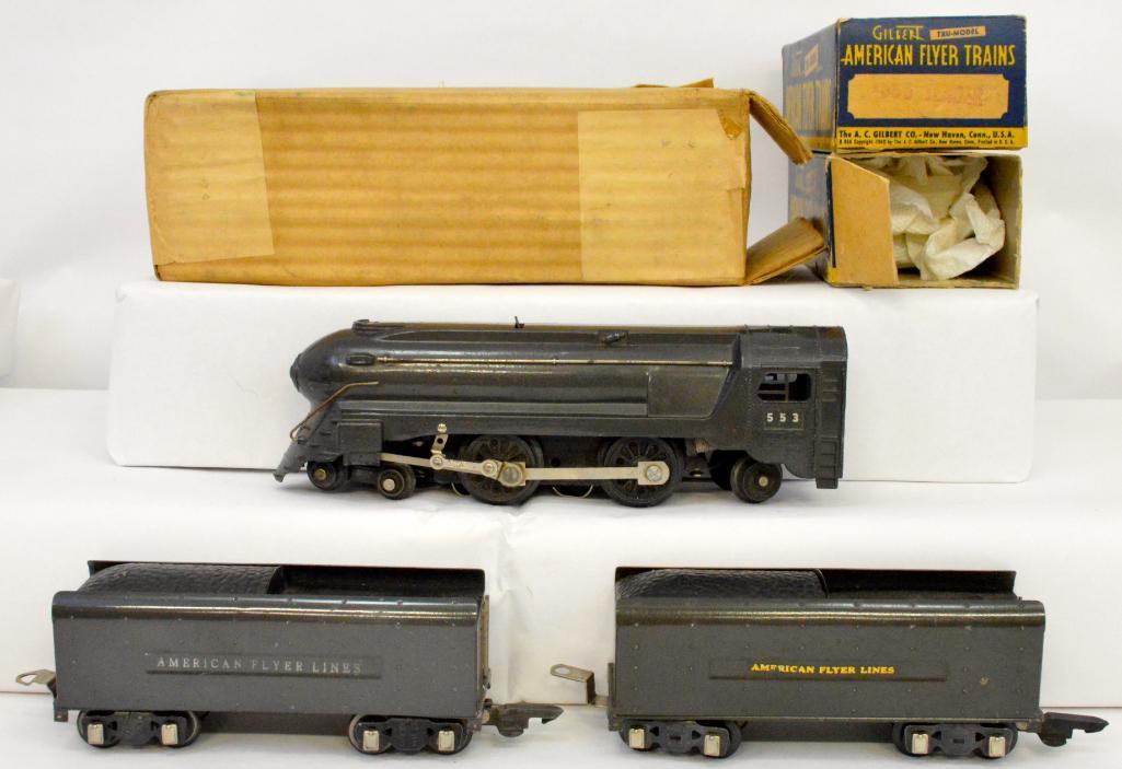 American Flyer prewar 3/16 O gauge 553 555 555 steam locomotive and tenders in OBs