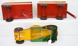 Buddy L Tom Thumb Circus semi tractor with two pup trailers