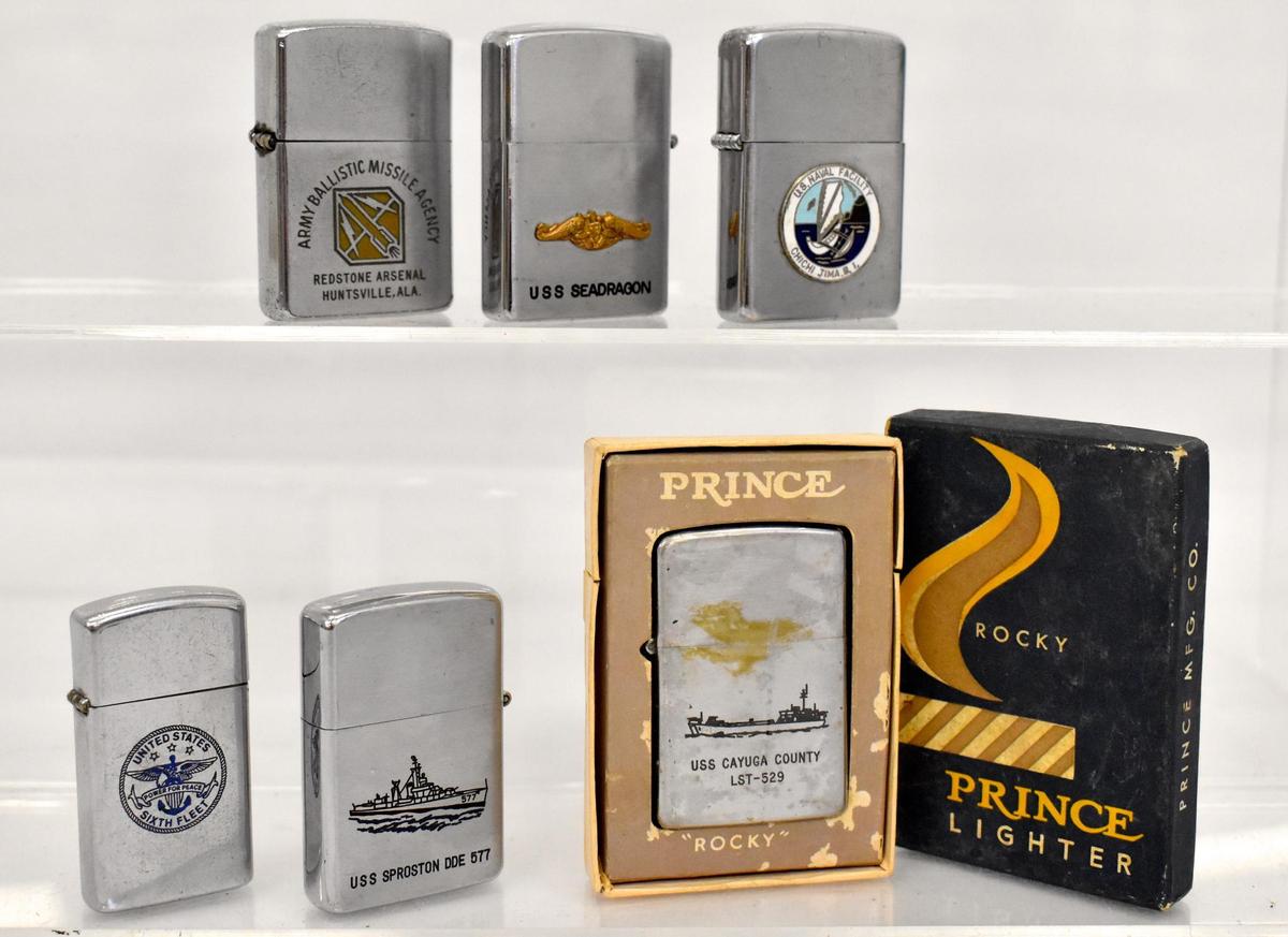 Group of six Korean / Vietnam War era cigarette lighters