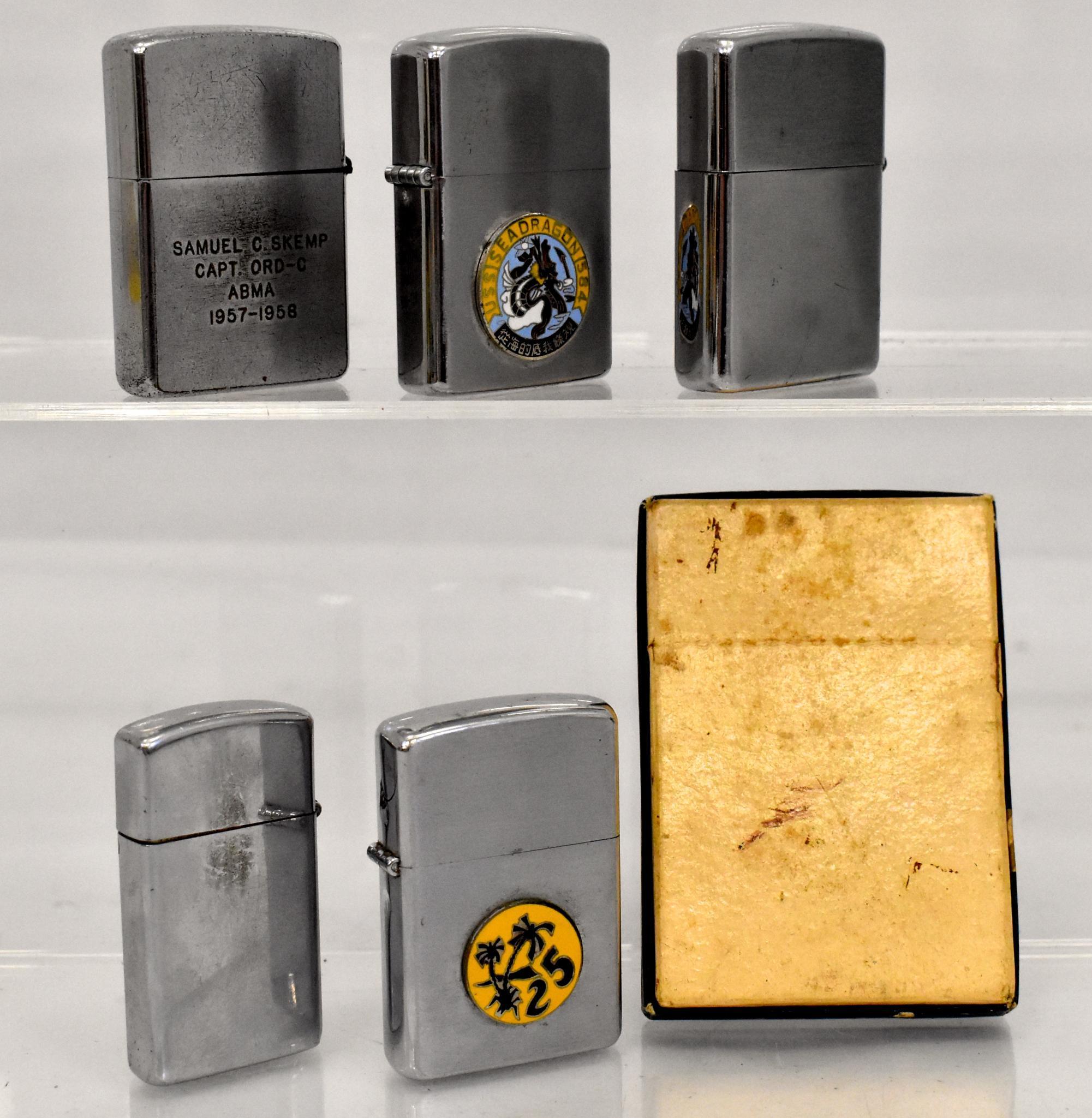 Group of six Korean / Vietnam War era cigarette lighters