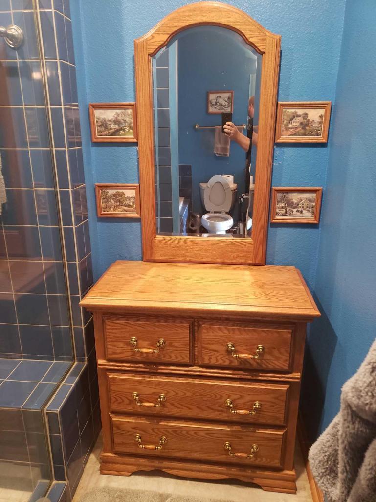 3 drawer dresser with Mirror / 4 decor Picture wooden frames