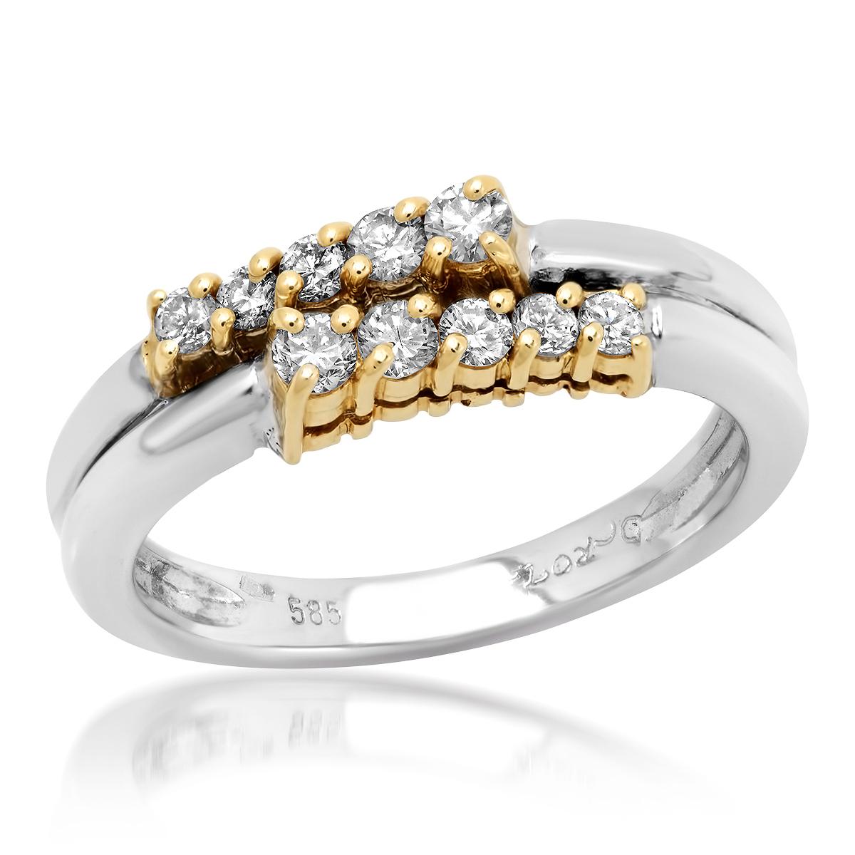 Seamed Double White Gold Band topped with Yellow Gold Prong setting for Double Rows of Diamonds